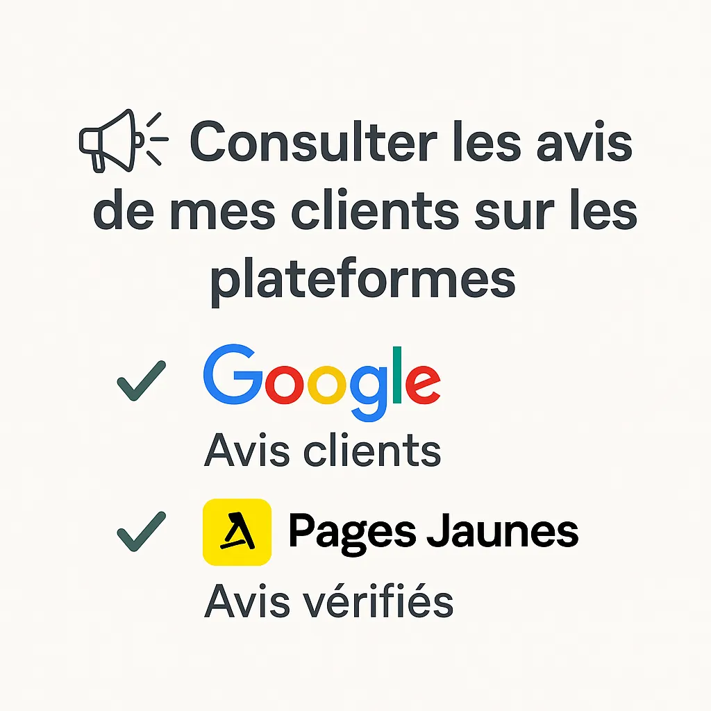 Visuel pour retrouver mes avis clients sur Google et Pages Jaunes