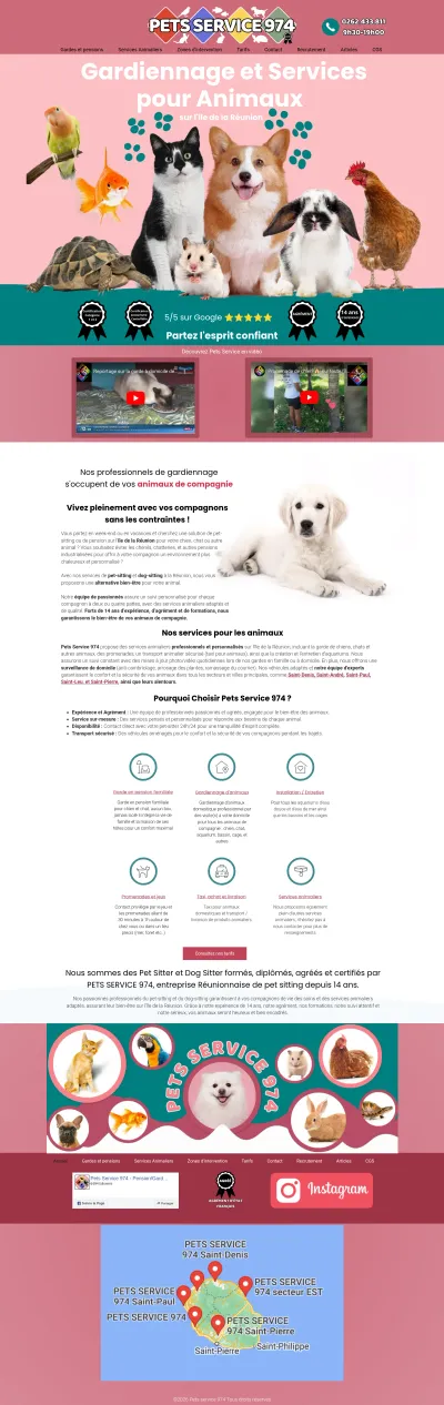 PETS SERVICE 974 est le spécialiste Professionnel n°1 de la PENSION, GARDE, PROMENADE et SERVICES pour chien et chat sur l'ile de la Réunion (974) ainsi que pour tout les Animaux de compagnie: chien, chat, poisson, rongeur, oiseau