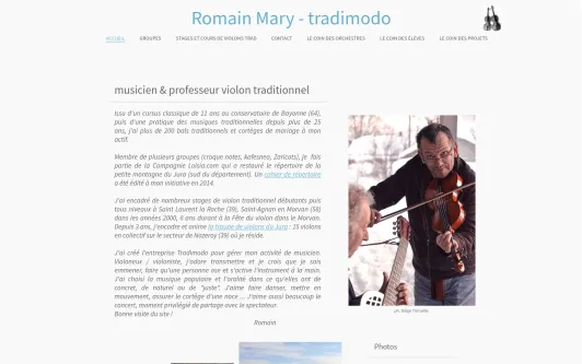 Example website Musicien et professeur de violon traditionnel dans le jura - Romain MARY tradimodo