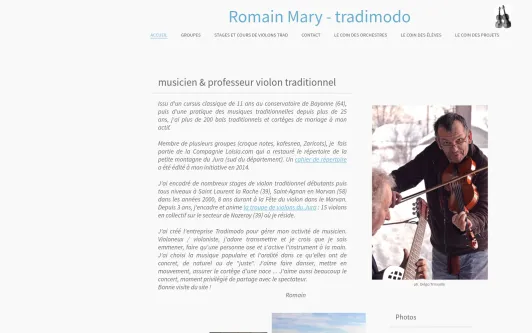 Ejemplo de sitio web Musicien et professeur de violon traditionnel dans le jura - Romain MARY tradimodo