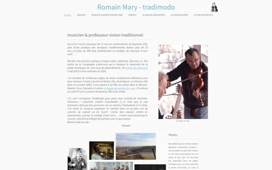 Ejemplo de sitio web Musicien et professeur de violon traditionnel dans le jura - Romain MARY tradimodo