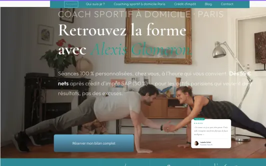 Ejemplo de sitio web Coach sportif Paris | Coaching sportif à domicile dès 55 €