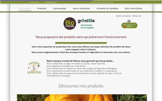 Site exemple granibio alimentation bio engagée