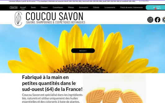 Site exemple Coucou Savon, savonnerie artisanale et boutique à Morlaàs 64 