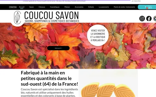 Site exemple Coucou Savon, savonnerie artisanale et boutique à Morlaàs 64 