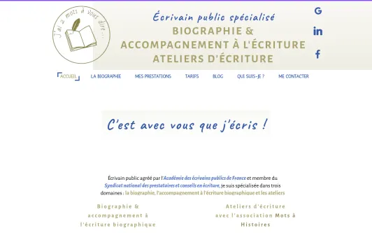 Ejemplo de sitio web Biographe pour particuliers et entreprises en Essonne 