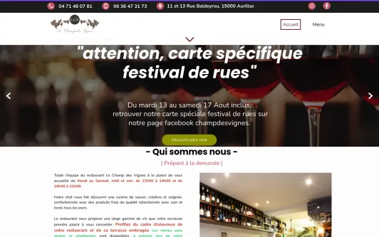 Ejemplo de sitio web Champ des Vignes - Restaurant à Aurillac