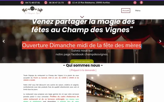 Ejemplo de sitio web Champ des Vignes - Restaurant à Aurillac