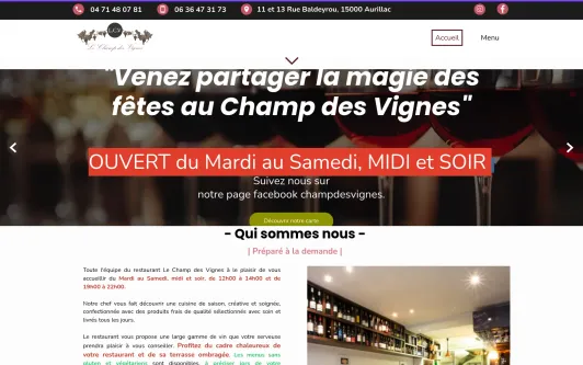 Ejemplo de sitio web Champ des Vignes - Restaurant à Aurillac