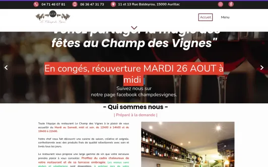 Ejemplo de sitio web Champ des Vignes - Restaurant à Aurillac