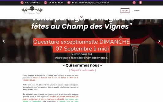 Ejemplo de sitio web Champ des Vignes - Restaurant à Aurillac