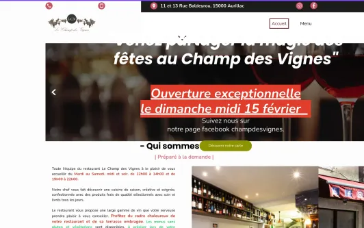 Ejemplo de sitio web Champ des Vignes - Restaurant à Aurillac