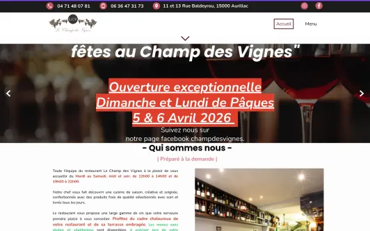 Ejemplo de sitio web Champ des Vignes - Restaurant à Aurillac