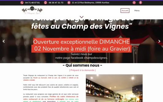 Ejemplo de sitio web Champ des Vignes - Restaurant à Aurillac