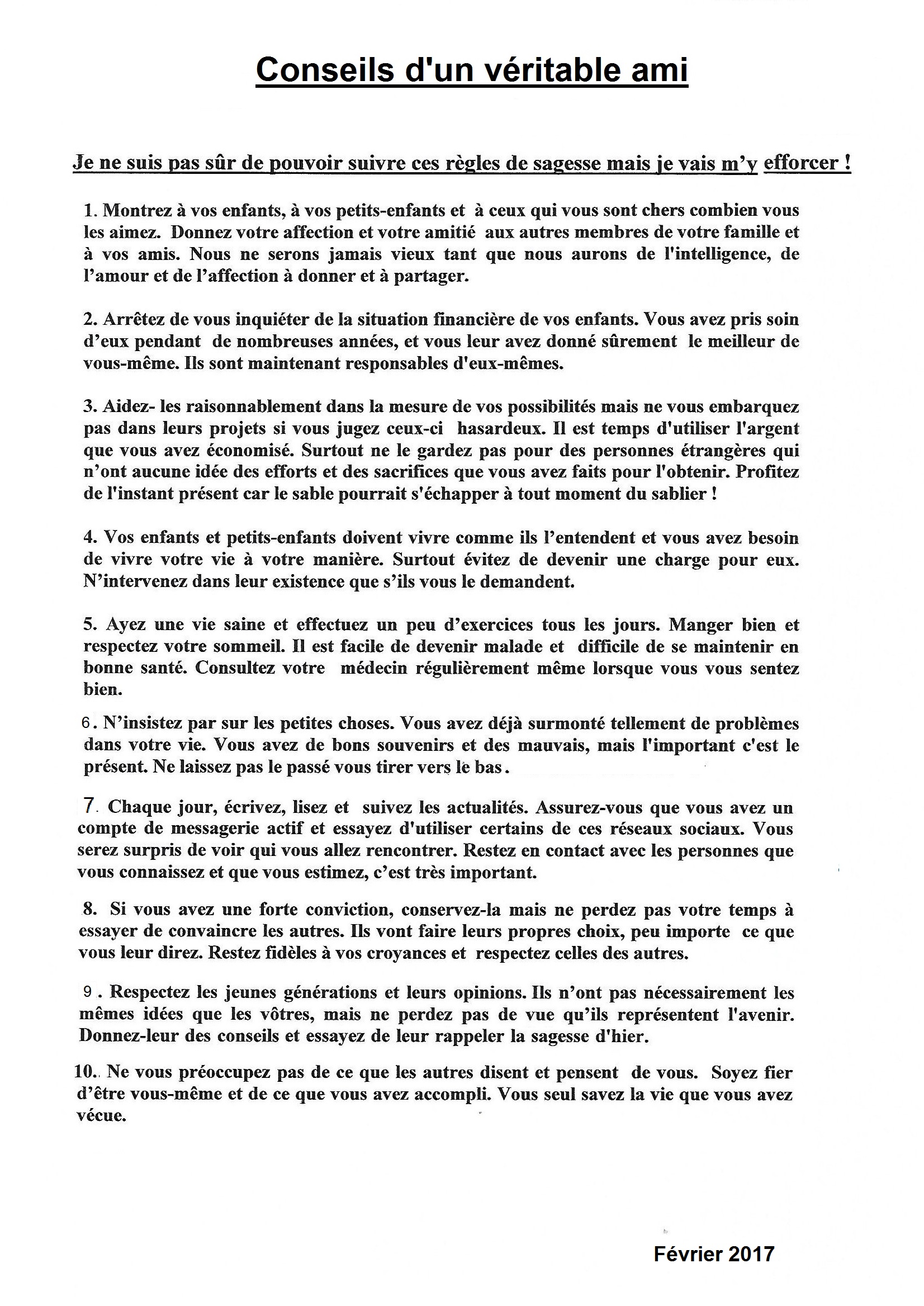 Conseils d un veritable ami