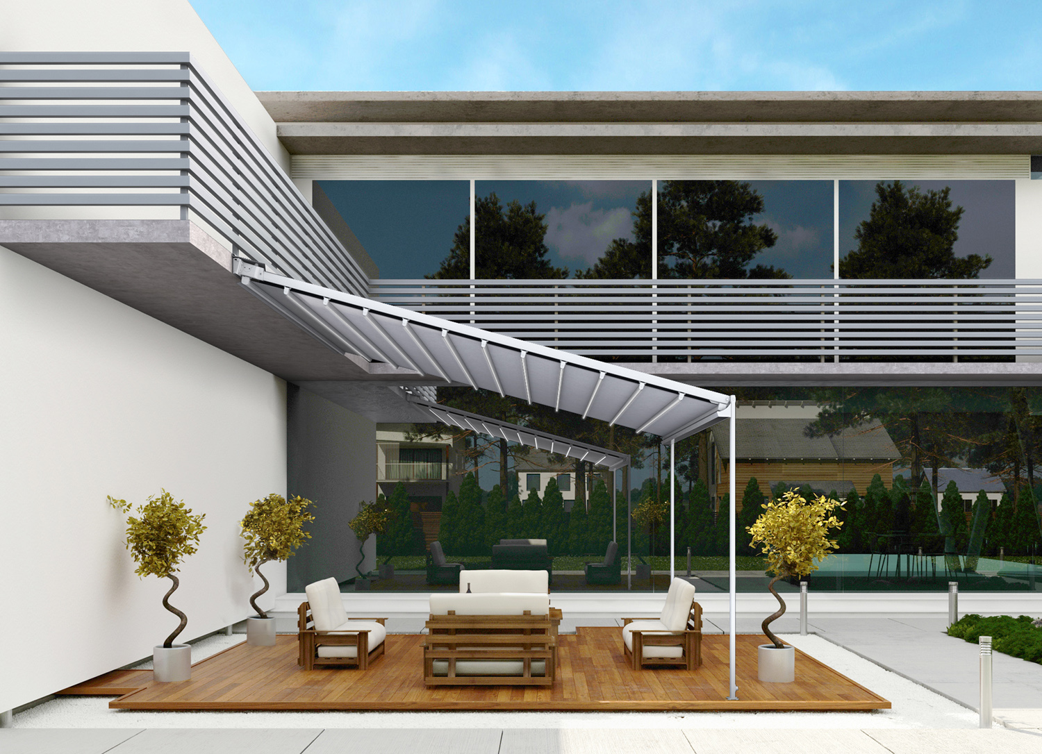 Photo pergola toile retractable presentation produit