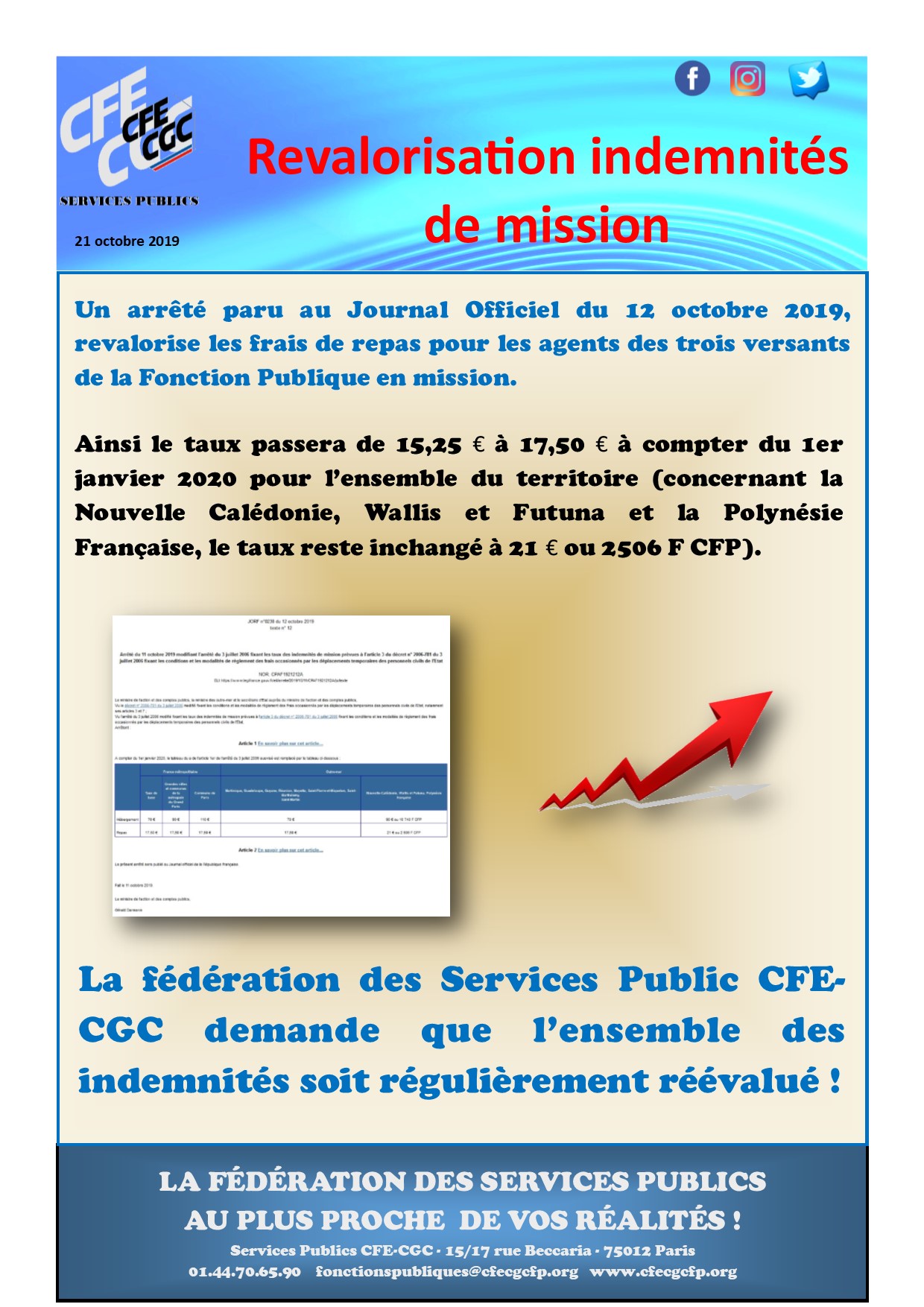 Revalorisation des indemnités de mission