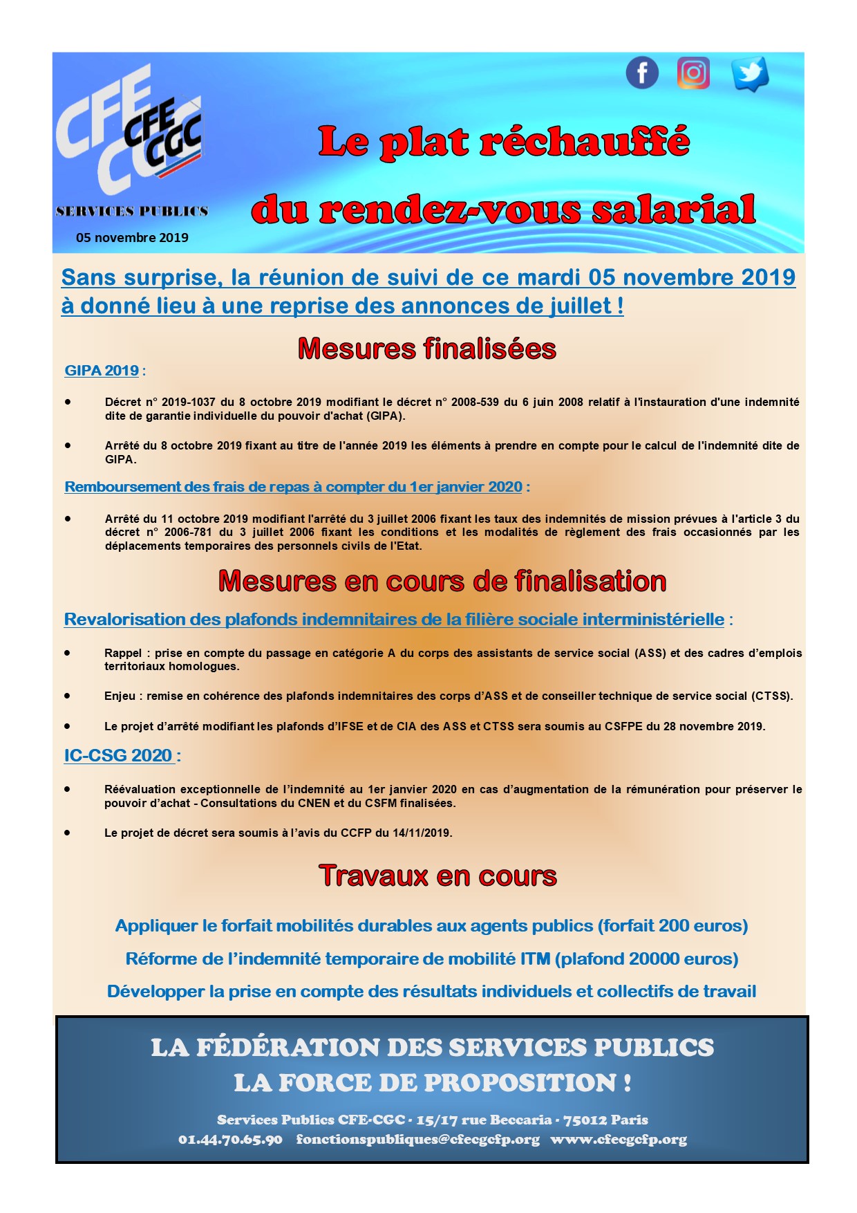 Rendez-vous salarial du 05 novembre