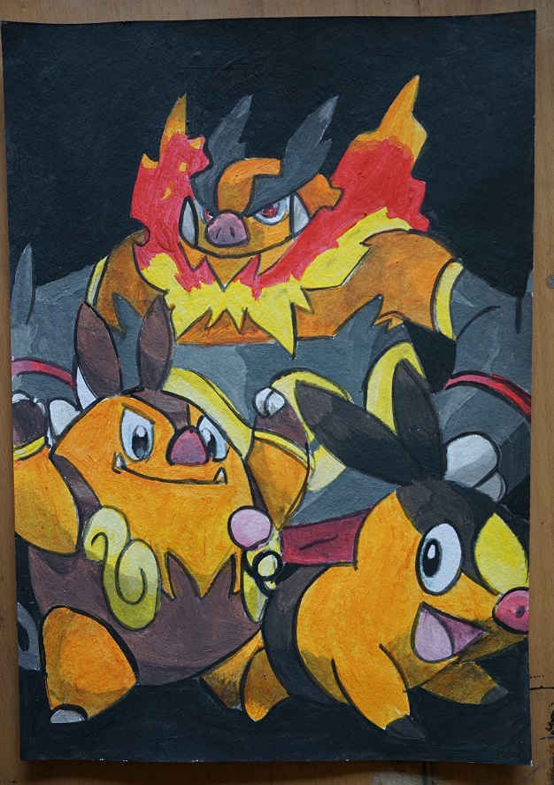 Bl peinture pokemon gruikui et evolution sur papier aquarelle format a4 300 g