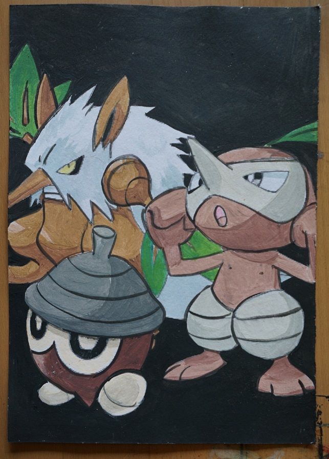 Bl peinture pokemon grainipiot et evolution sur papier aquarelle format a4 300 g