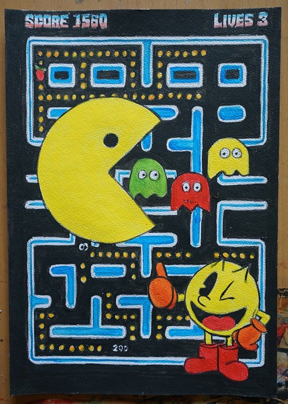 Bl peinture pac man sur papier aquarelle format a4 300 g