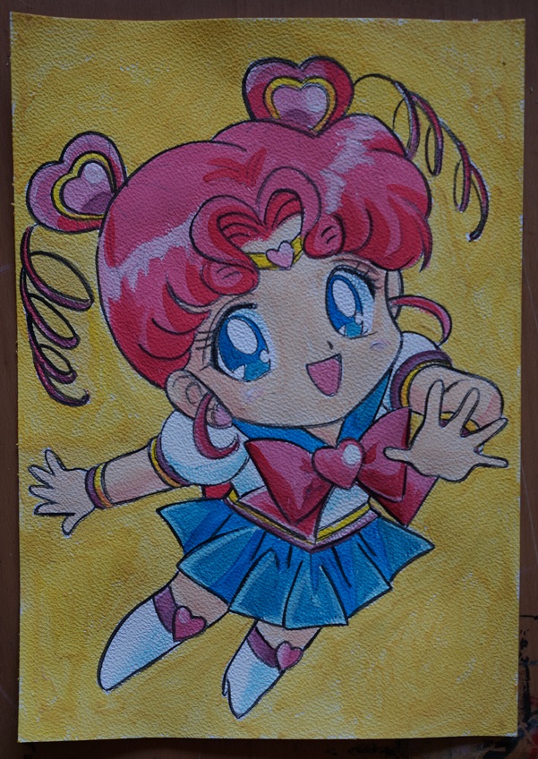 Bl peinture chibi sailor moon sur papier aquarelle format a4 300 g