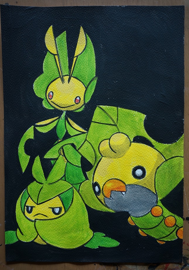 Bl peinture pokemon famille de larveyette sur papier aquarelle 300 g