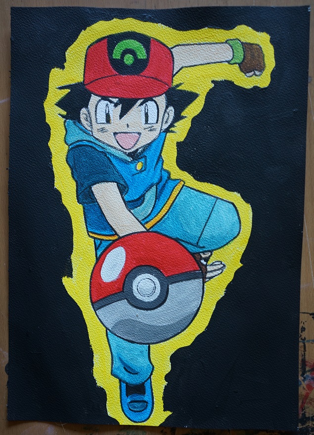 Bl peinture pokemon sacha sur papier aquarelle format a4 300 g