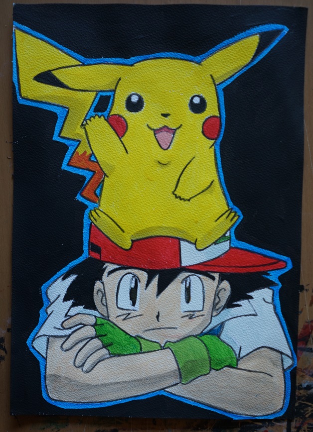 Bl peinture pokemon sacha et pikachu sur papier aquarelle format a4 300 g