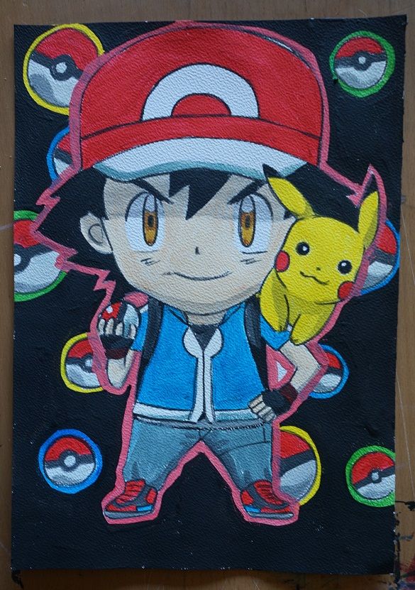 Bl peinture pokemon sacha et pikachu 2 sur papier aquarelle format a4 300 g