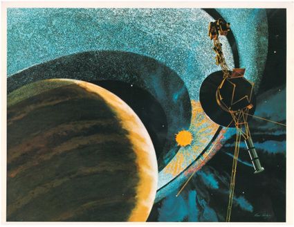Voyager spacecraft saturn rings painting litho 1980 1981